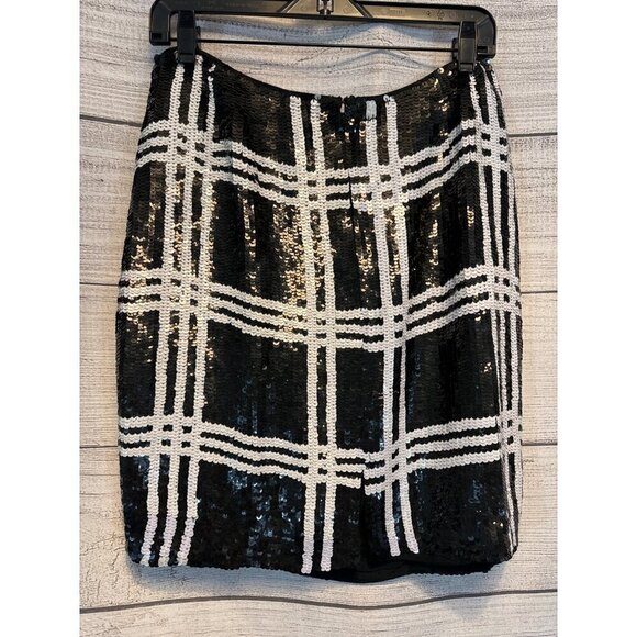 Sandy Starkman Black and White Plaid Sequin Skirt Size 14 - Picture 2 of 2